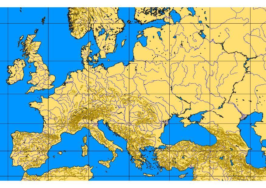 map of europe with geographic features Image map of europe with geographic features